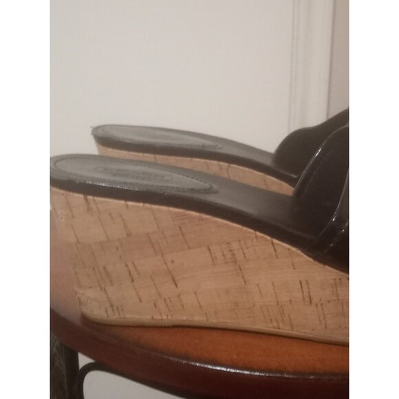 Coach Judith Black Patent Leather Cork Wedge Sandals Women's Size 8.5 B - Picture 4 of 12